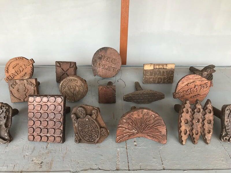 Collection of woodcut blocks used to make patterns on fabric