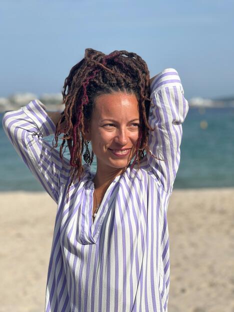 Filmmaker Ina Sotirova on the beach at Cannes