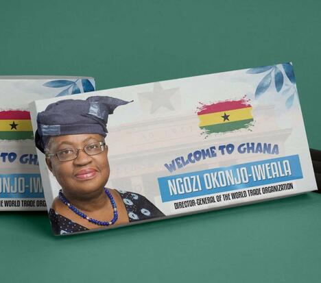 Ngozi Okonjo-Iweala's face appears on chocolate bars with a custom package