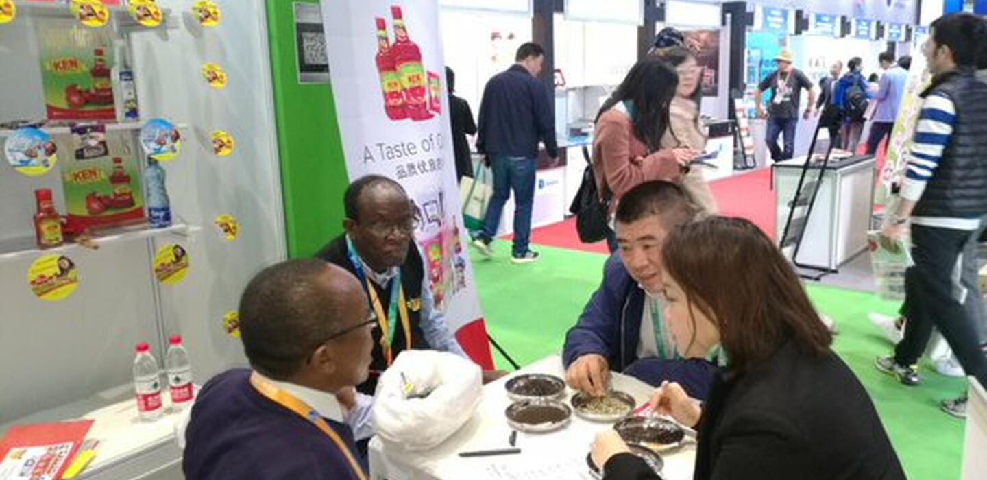 Business matchmaking at the booth of the First China International Import Expo 